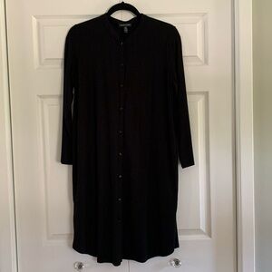 EILEEN FISHER Long Button Front Long Sleeve Tunic Cardigan Dress Black Size S/P